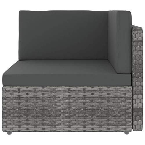 Sofá esquinero modular de ratán sintético resistente con cojines gris 4