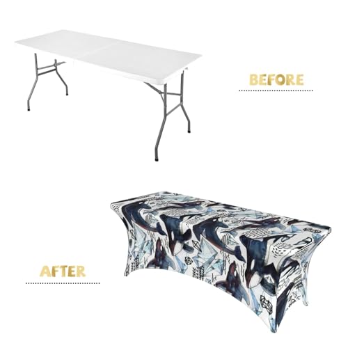 Housse de table extensible 1,8m EdWal en élasthanne imprimé épaulard