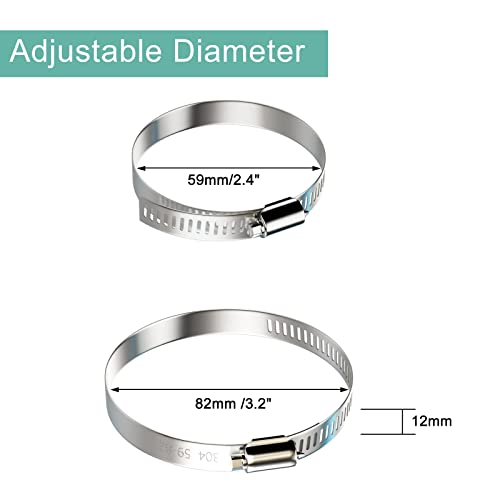 NEBURORA 59-82mm Hose Clip Adjustable 304 Stainless Steel Duct Clamps 4 Pack Worm Drive Hose Clamp Clips 3 inch Diameter Fuel Line Hose Pipe Clamps for Dryer Vent Air Duct Automotive Plumb - Image 3