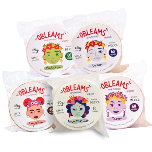 Obleams Amaranth Wafers – Healthy Snack | Light, Crunchy & Nutritious | Low-Calorie, High-Fiber Superfood | Vegan & All-Natural | (5, Mixed)