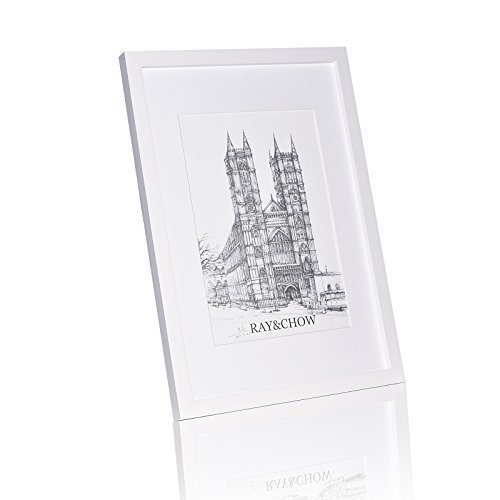 Ray & Chow A3 White Matted Picture Frame,Made To Display Pictures A4 (8.3 X 11.7 Inches) With Mat Or A3 (11.7 X 16.5 Inches) Without Mat,Solid Wood And Glass Window,Wall Mounted,2 Pack #TOP1