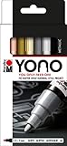 Marabu 1240000004001 - YONO Marker Set Metall mit 4 Farben, vielseitige Acrylstifte mit japanischer Rundspitze 1,5 - 3 mm, wasserbasiert, lichtecht und wasserfest, für nahezu alle Untergründe