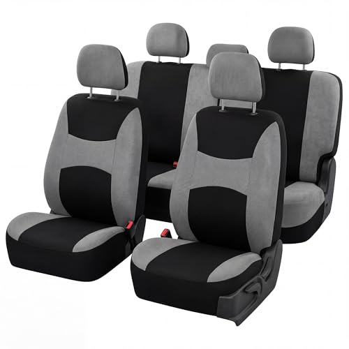 Image of FH Group Car Seat Covers Full Set Cloth - Universal Fit, Automotive Seat Covers,Low Back Front Seat Covers,Airbag Compatible, Split Bench Rear Seat,Car Seat Cover for SUV,Sedan,Van Gray Black