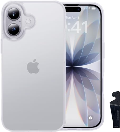 【米軍MIL新規格・指紋防止】CASEKOO iPhone 17 用 ケース 耐衝撃 滑り止め 指紋防止 米軍MIL規格 マット仕上げ ストラップホール付き 黄変防止 耐久性 カバーセット スマホスタンド付き あいふおん17ケース 6.3 インチ(マットブクリア)