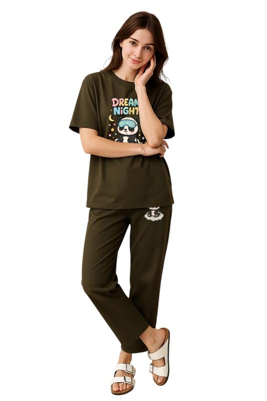 Image of My Swag Womens Cotton Night Suit | T-Shirt and Lower | Summer and Winter Sleepwear