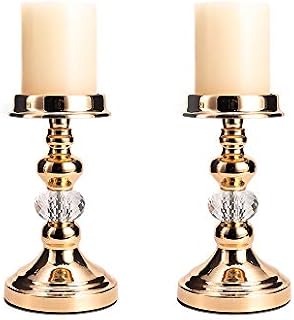 VINCIGANT Gold Pillar Candle Holder Candlesticks Set of 2 for Living Room Ornaments Table Centrepieces Home Decoration