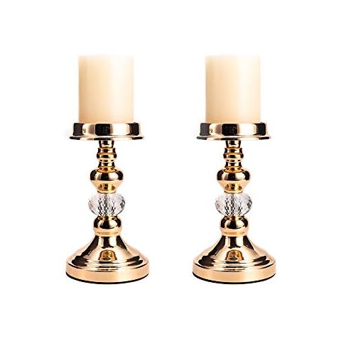 VINCIGANT Gold Pillar Candle Holder Candlesticks Set of 2 for Living Room Ornaments Table Centrepieces Home Decoration Cover