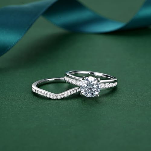 Image of Moissanite Wedding Ring Set for Women 925 Sterling Silver with 18K White Gold Plated D Color VVS1 Clarity Travel Moissanite Engagement Rings Promise Rings with Certificate