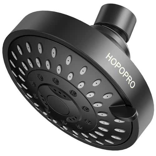 HOPOPRO High Pressure Shower Head with 5 Different Shower Modes, 4.1 Inches High Flow Showerhead for Low Pressure, Tool-less 1-Min Installation - Matte Black