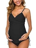 Ziola Women Two Piece Women's Maternity Swimsuit Retro Plum Wrap Front Tankini Swimwear Beachwear