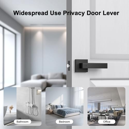 Matte Black Door Handle 6 Pack, Keyless Privacy Door Lever with Lock, Zinc Alloy Door Handles Interior for Bedroom or Bathroom, Heavy Duty Square Door Lock 2.2lbs,Reversible for Left Right Handed Door by SEVEKO - Image 5