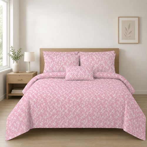 Image of Luxury Glace Cotton King Size Bedsheet with 2 Pillow Covers (108 x 108 Inch) | Soft & Breathable Fabric | Elegant Print Bed Sheet 3 Pc Bedding Set for Bedroom - Pink White Bail