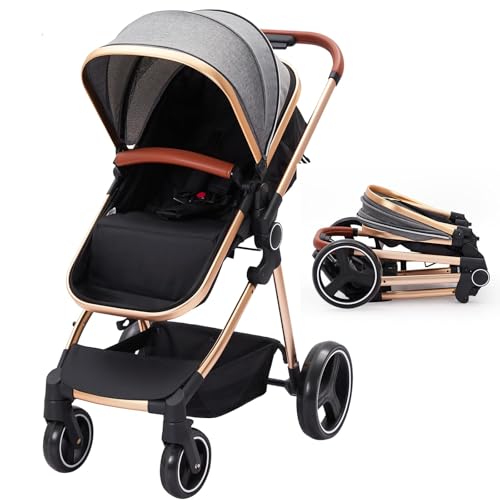 Baloveby Silla de Paseo Bebé 3 en 1 con Funda Cortavientos, Carrito Bebé con Asiento ajustable, Quitasol, Cesta de Almacenamiento, Botón de Plegado y Pedal de Freno, Cochecito Ligero y Compacto
