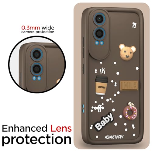 Image of Pikkme Bumper Case for OnePlus Nord Ce 4 Lite 5G | Cute Fun Cartoon 3D Bear Silicone Full Body Protection Back Cover (Brown)