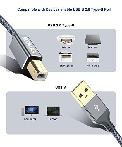 Akoada Usb 2.0 Printer Cable 15Ft, Usb Type A Male To B Male Printer Scanner Cord High Speed Compatible With Hp, Canon, Dell, Epson, Lexmark, Xerox, Samsung And More #TOP6