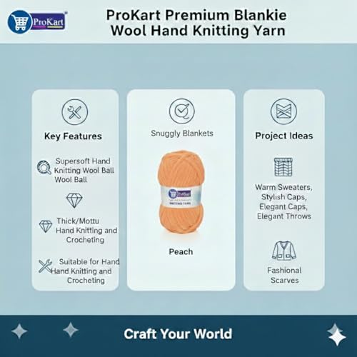 Image of ProKart Premium Blankie Wool, Plush & Cuddly, Chenille Yarn Supersoft Hand Knitting Wool Ball | Blanket Thick /Mottu Yarn Ball Suitable for Hand Knitting and Crocheting (Peach, 100gms x 4 Pack)