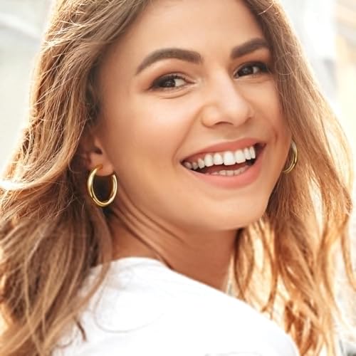 Adoyi Gold Hoop Earrings Set for Women 14K Gold Plated Chunky Twisted Gold Hoops Hypoallergenic Cubic Zirconia Small Huggie Hoop Earrings Pack for Girls Gift Lightweight