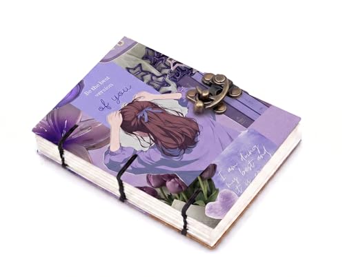 Image of Aesthetic Anime Girl Hardcover Personal Journal - A5 Handmade Diary with Antique Metal Lock, 200 Unruled Pages for Creative Writing & Sketching - Gift for Teens & Artists