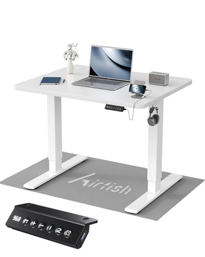 Airfish Höhenverstellbarer Schreibtisch 80x60cm, Kinder Schreibtisch Höhenverstellbar Elektrischer mit Memory-Funktion, Bürotisch Höhenverstellbar für Home Office Steh-Sitz Tisch Standing Desk Weiß