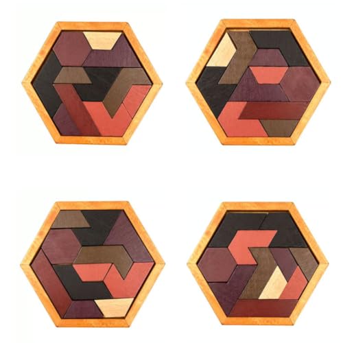 Tangram hexagonal de madera Montessori para mejorar la concentración infantil 5