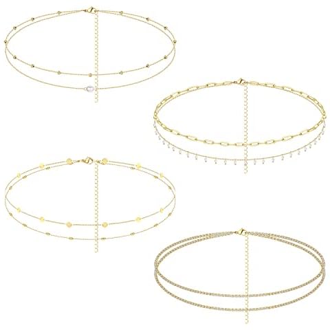 Fansilver 4PCS Waist Chain Set for Women Girls, Adjustable, Alloy, cubic zirconia Cover