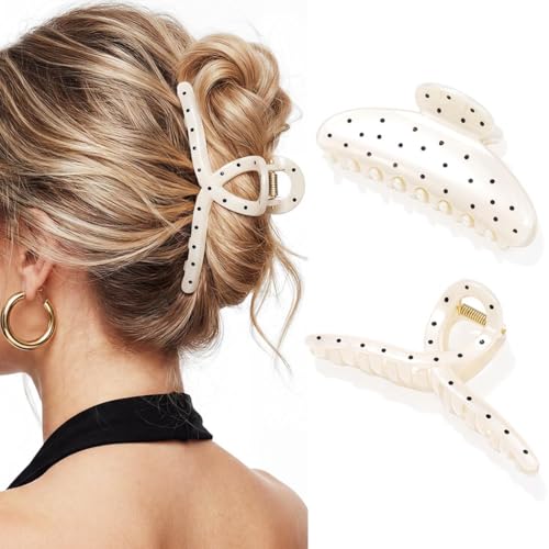 Pinzas para cabello grandes lunares crema pack 2 miniatura 1