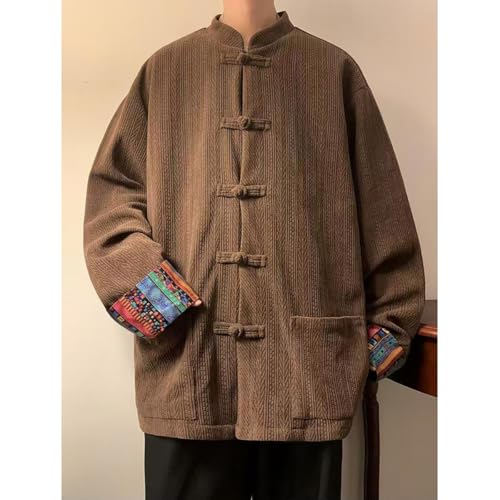 NCDUANSAN Chinese style buttoned collar men's jacket, retro ethnic style of spring and autumn, patchwork printed warm top2