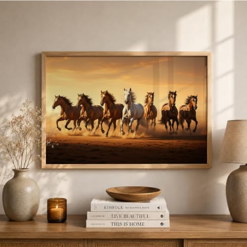 Image of Suneree 7 Horse Vastu Wall Painting (Landscape Collection) (Natural, Design 04, 13x19 Inch)