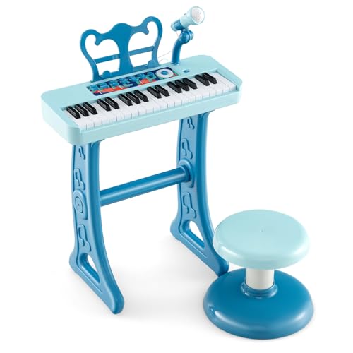 Piano enfant 37 touches GOPLUS avec tabouret et micro bleu