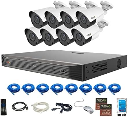 REVO America Ultra True 4K 16CH. 3TB HDD Ip NVR Video Surveillance System, 8 x 4K Bullet Fixed Lens Bullet Cameras Indoor/Outdoor - Remote Access Via Smart Phone, Tablet, PC & MAC