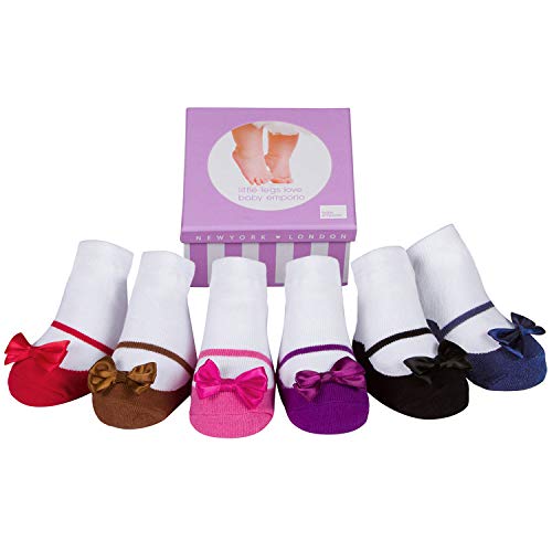 Baby Emporio 6 pares de calcetines para bebé niña - Suelas antideslizantes - Algodón suave - Paquete de regalo - Efecto zapatillas