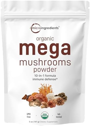 Micro Ingredients Organic Mushroom 10-in-1 Blend, 5 oz | Chaga, Lion’s Mane, Cordyceps & More | Supports Immune & Brain Function | Great for Smoothies & Daily Use | Non-GMO, Vegan Friendly