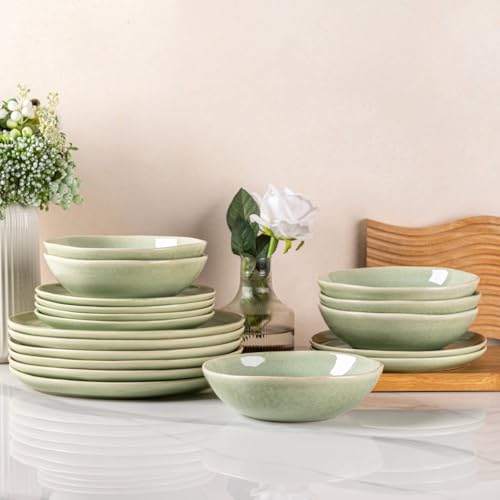 Image of AmorArc Ceramic Dinnerware Sets,Handmade Reactive Glaze Stoneware Plates and Bowls Set,Highly Scratch Resistant | Dishwasher & Microwave Safe Dishes Set,Service for 4 (12pc)