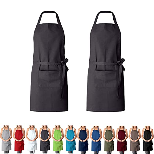 EllaTex DOPPELPACK Damen/Herren/Unisex Schürze Kochschürze Kellnerschürze Bistroschürze Küchenschürze Grillschürze Latzschürze 100% Baumwolle, Farbe: 2er PACK Anthrazit-grau