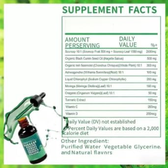 Gocce liquide di Soursop Bitters 10 in 1| Estratti di erbe per il miglioramento della salute generale | Vegano, non OGM