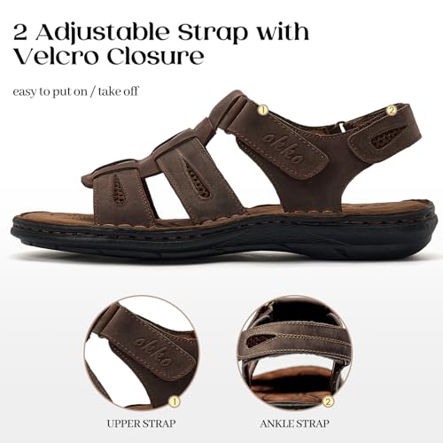 Image of OKKO Mens Leather Sandals Open Toe Athletic Fisherman Sandal Casual Summer Outdoor Shoes for Men