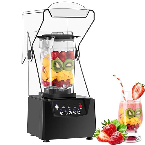 DIUNAOZI Licuadora Comercial con Carcasa Insonorizada,Batidora para Hacer Batidos de 2200 W, 2L sin BPA, con 5 Velocidades Ajustables, Batidora de Alta Velocidad Máxima de 17000 RPM 220V