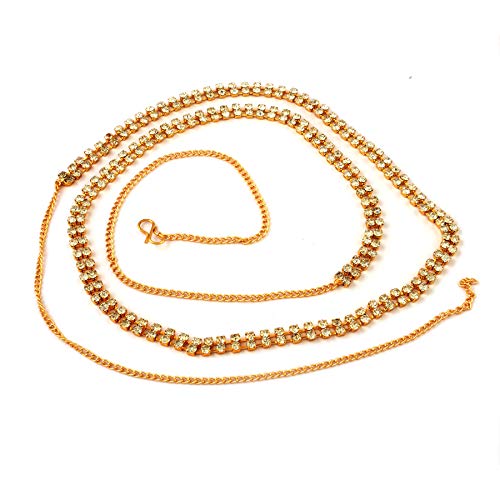 Gold-Tone Dual-Stranded Kamarband Waist Hoop With Adjustable Fancy Chain, And Rhinestone Detailing – Traditional Ethnic Jewellery For Women