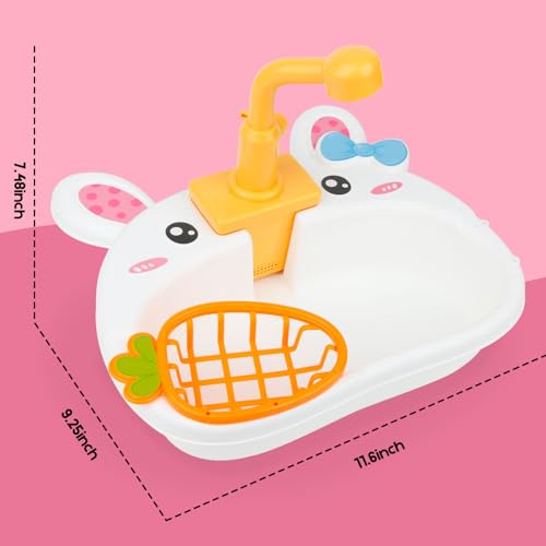 Ruibytree Play Kitchen Sink Toy, Water Toys for Kids with Electronic Dishwasher, Pretend Play Utensils Accessories and Play Cutting Food for Boys and Girls (Rabbit) - Thumbnail 4