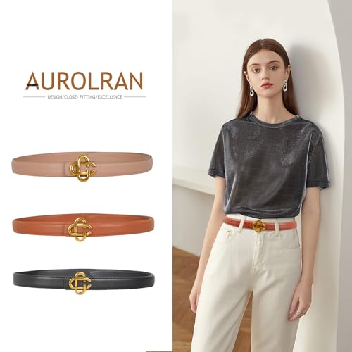Image of Aurolran Women's Leather Belt with Buckle - Ideal for Dresses, Jeans, and Coats