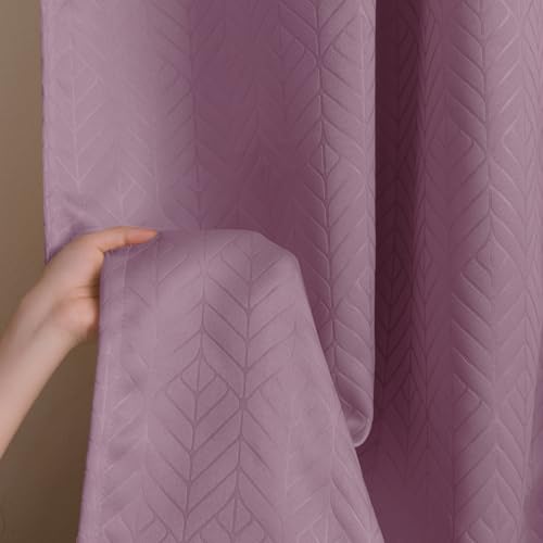 Image of HOMEMONDE 100% True Blackout Curtains 10 Feet Long Door - One Piece Curtain, Embossed Panels Light Block Thermal Insulated & Noise Reducing Top Style Rod Pocket Curtains (Lilac, 120Inch)
