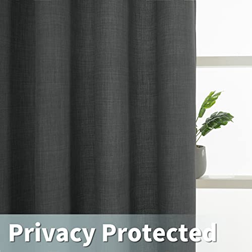 Image of LAMIT Dark Grey Linen Curtains 90 Inch for Bedroom, Grommet Thick Linen Textured Burlap Curtains Light Filtering Privacy Panels for Living Room /French Door, Set of 2, 52 x 90 Inch