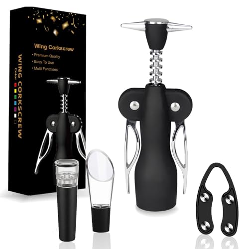 Abridor de vino manual | Juego de 4 abridores de vino de acero inoxidable | Abridor de sacacorchos de ala | Removedor de corcho resistente para el hogar y restaurantes | Herramienta de sacacorchos