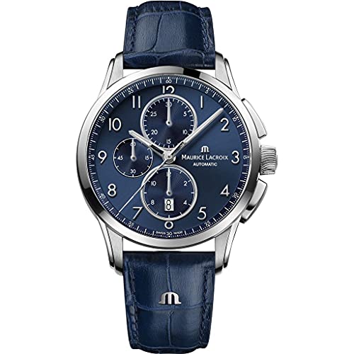 Maurice Lacroix Pontos 43mm Chronograph | Stainless Steel/Blue Calf Leather Strap