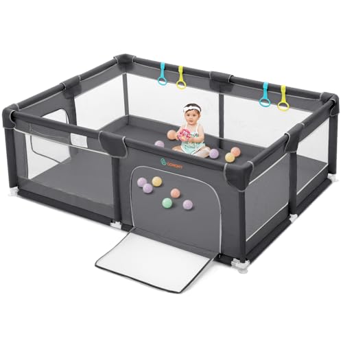 Image of COMOMY Playpens for Babies and Toddlers, 74 inchx50 inch Playard Extra Large, Safe and Non-Slip Baby Fence, Full Mesh Design, Indoor & Outdoor Kids Activity Center, Play Pens (Dark Grey)