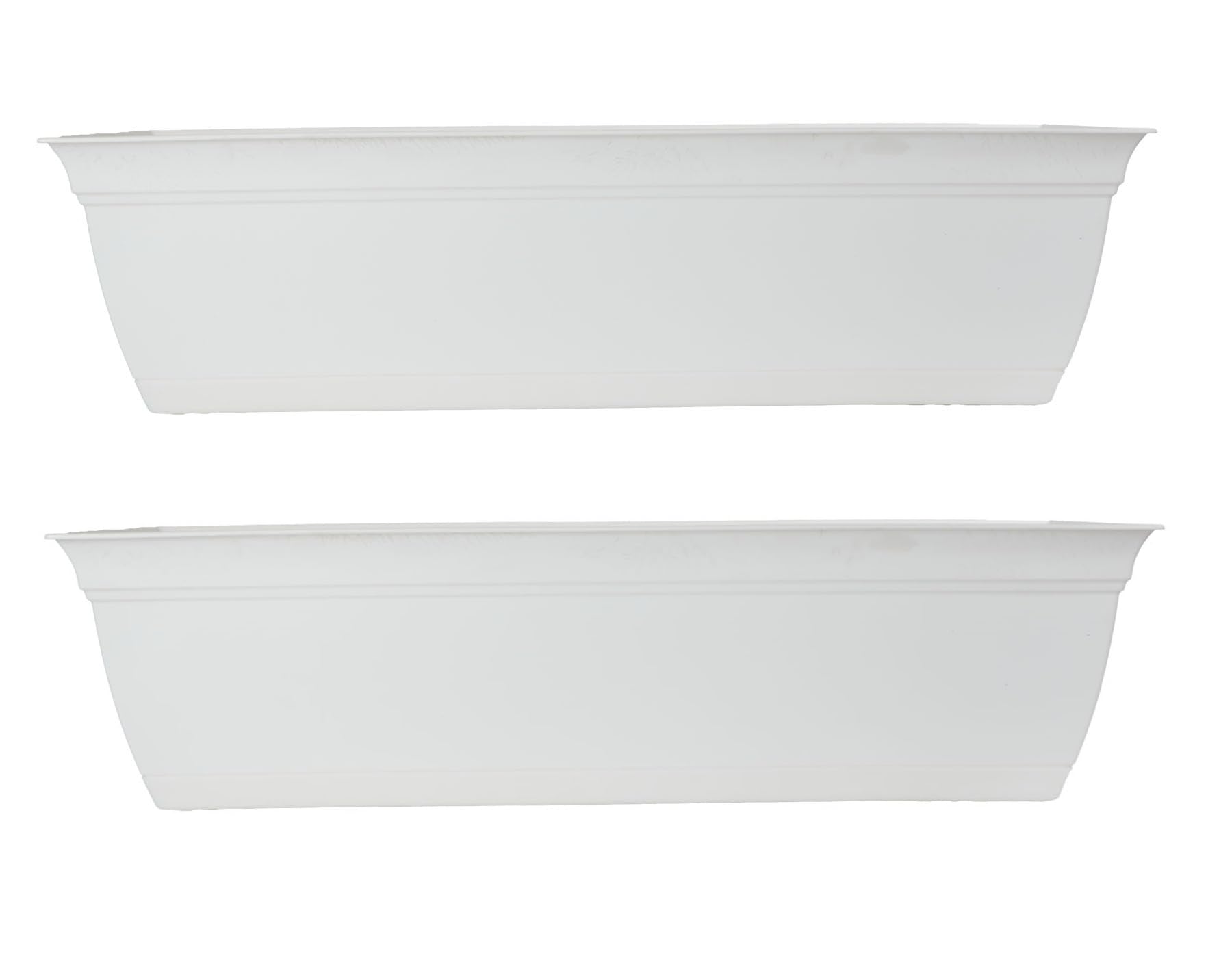 color is gray the hc companies 24 inch eclipse window planter box with drainage holes & attached saucer, lightweight uv-resistant plastic indoor & outdoor planters, 2-pack flower box for garden & home decor, white