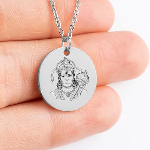 Hanuman Engraved Medallion Necklace - Devotional Hindu God Pendant - Divine Hanuman Jewelry4