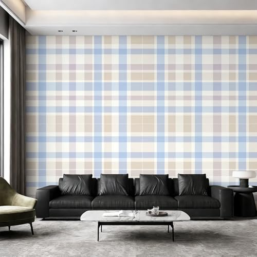 Papier peint carreaux champêtre bleu pour masquer les défauts du mur - 4
