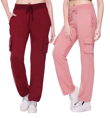 Image of White Moon Women's 4 Pocket Cargo Joggers for Gym - Comfortable Track Pants for Women, Cotton Jogger Combo Pack of 2, Ideal Track Pants for Women, Cargo Joggers for Everyday Wear
