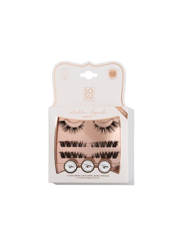 SOSU Hidden Agenda Lash Kit – Ibiza Style, Customisable False Eyelashes with Travel-Size Glue, Invisible Band, Lightweight, Reusable, Easy Application